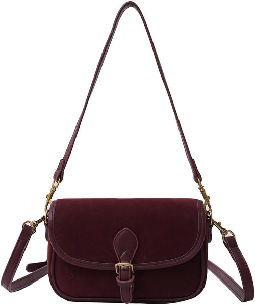 Burgundy Suede Crossbody Satchel