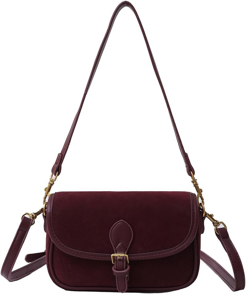 Burgundy Suede Crossbody Satchel